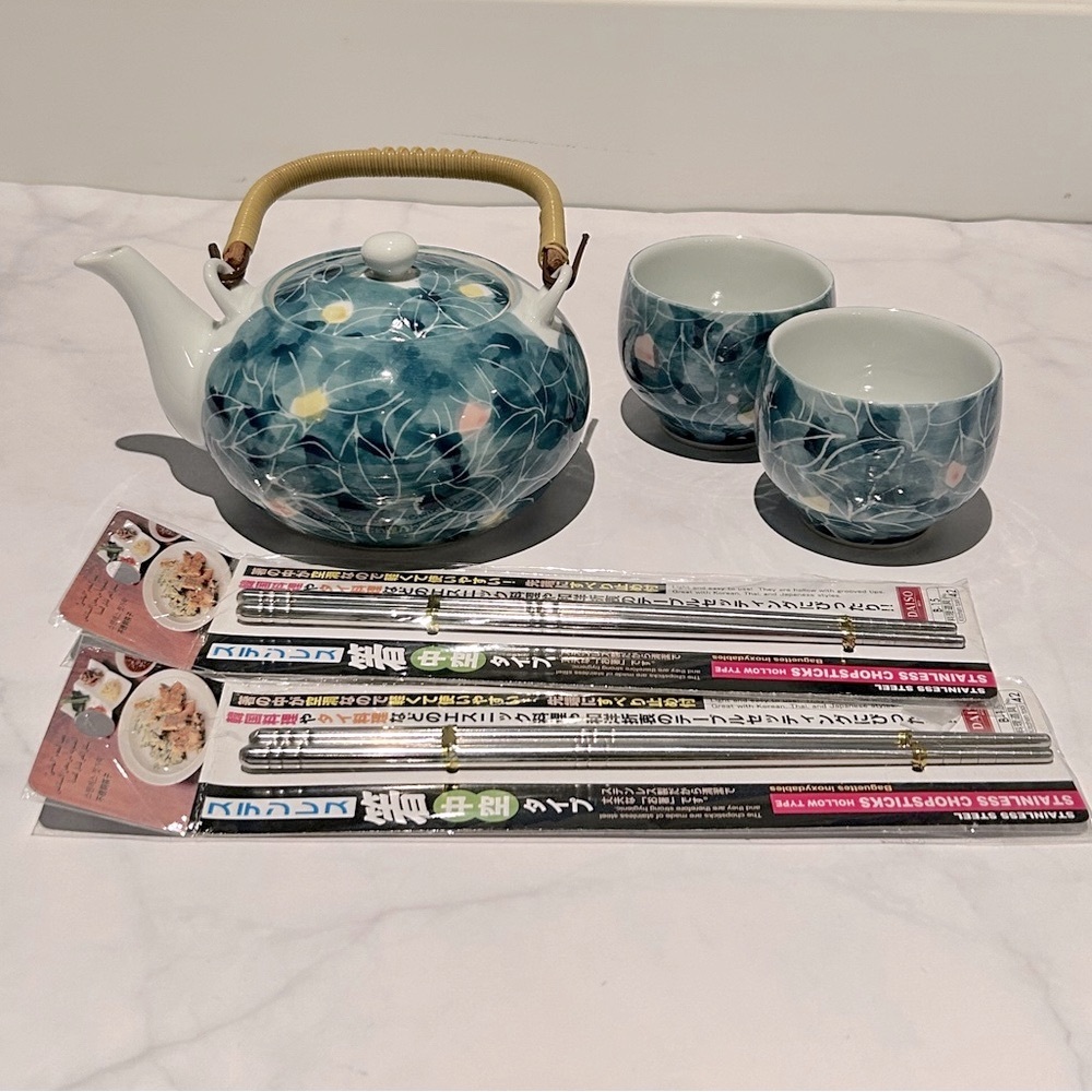 Asian Tea Set with Stainless Steel Chopsticks